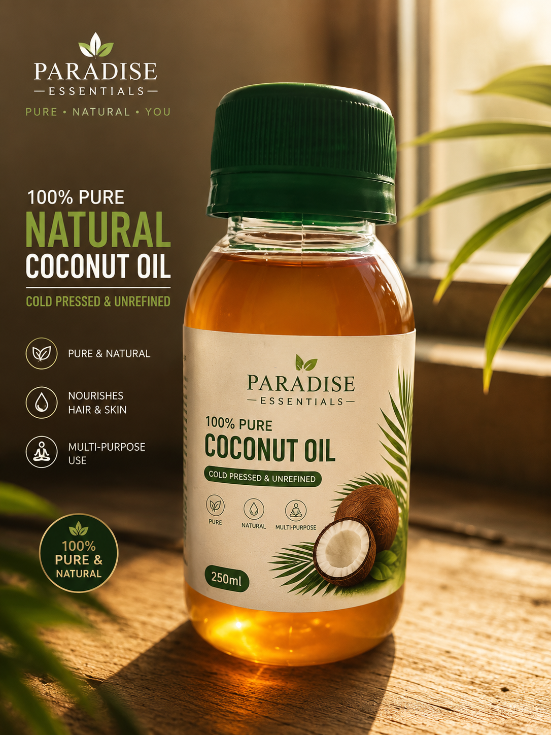 100% Pure Natural Cold-Pressed Coconut Oil