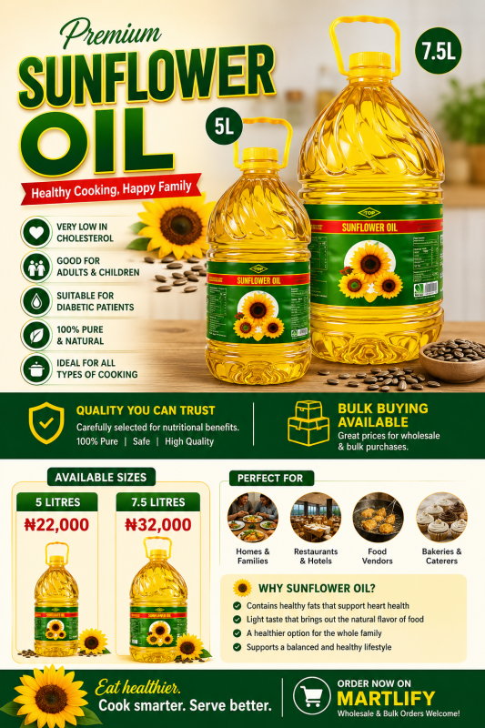 Premium Sunflower Cooking Oil Healthy & Cholesterol Free